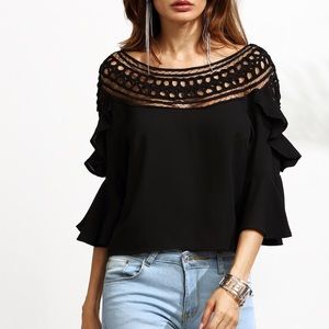 Boat neck bell sleeves ruffle top- NWOT
